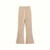 Calça de Lã Tricotada Casual com Camada de Ar Espessa, Cintura Alta com Bolsos, Flare de Caxemira para Mulheres Usarem Fora