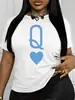 Camiseta Casual Feminina Inawly para Aliexpress Transfronteiriço com Carta de Poker Rainha