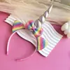 Acessórios de Cabelo Europeus e Americanos com Laço Brilhante Desenhos Animados Unicórnio Infantil Faixa Colorida Festa de Aniversário Acessórios de Cabelo de Unicórnio