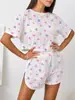 Conjunto de Pijama y Ropa de Casa Transfronterizo en Stock, Dos Piezas de Verano de Manga Corta y Shorts, Jacquard, Certificado Transfronterizo, Cumple con los Estándares Europeos y Americanos