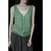Chaleco de Dos Piezas Falsas Estilo Coreano con Cuello en V para Mujer, Azul Aqua de Verano, Corte Holgado, Adelgazante, Versátil, Estilo Oficina, Top sin Mangas para Salida de Verano