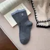 Calcetines Cálidos de Invierno para Mujer, Estilo Coreano, Sin Costuras, Hasta la Mitad de la Pantorrilla, con Corazón Bordado Lindo de Oso, Color Azul Gris, Versátiles, Espesados