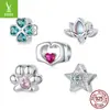 Yin Zi Yun Original Pulseira de Contas de Prata Esterlina S925 Estrela Pegada de Animal Trevo de Quatro Folhas Forma de Coração Contas para DIY