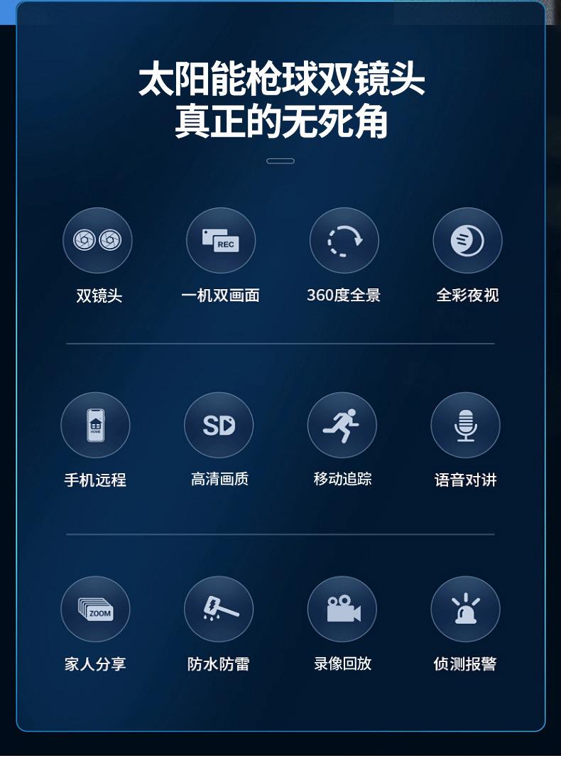 太阳能4G全景V380监控器无线手机远程室外双镜头枪球双目摄