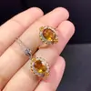 Joias Coloridas de Pedra Preciosa Conjunto Natural de Citrino Amarelo Prata 925 Incrustada Joias Coloridas de Pedra Preciosa de Luxo Leve Anel Colar Acessórios Femininos