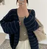 Cárdigan de punto holgado a rayas estilo perezoso, un nuevo artículo de moda otoño/invierno, versátil y elegante, con una estética coreana, perfecto como suéter o top para mujer