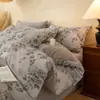 Conjunto de cama de quatro peças em algodão puro escovado para outono e inverno, capa de edredom espessa 100% algodão, lençol de cima, lençol com elástico, roupa de cama de alta qualidade para quarto principal