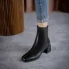 Botas de cuero estilo británico para mujer, punta cuadrada, microfibra, cierre trasero, botas de caballero, botines, tacón medio, zapatos de mujer, venta al por mayor de fábrica