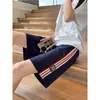 Shorts Casuais Listrados Laterais Estilo Coreano High Street Retrô Verão Novo Soltos Versáteis Azul Marinho Calças Esportivas para Mulheres