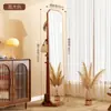 Guarda-Roupa Influenciador de Corpo Inteiro Móvel Estilo Francês para Quarto com Prateleira de Armazenamento, Espelho de Rouparia Giratório Multifuncional de Chão