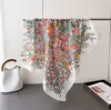 Bufanda de Imitación Seda Estampado de Conejo Blanco Floral Chal de Alta Gama Bufanda Versátil para Cuello Pañuelo para la Cabeza Bufanda para Mujer