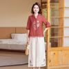 Traje de Verano para Madre de Estilo Chino Nuevo 2025 Nuevo Conjunto de Dos Piezas de Tops de Manga Corta de Estilo Chino de Verano para Mujeres de Mediana Edad y Mayores