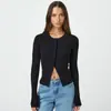 Roupas Femininas Moda Y2K Europeia e Americana Mais Vendidas da Amazon Blusa de Tricô Cardigan com Gola Redonda Botões Manga Longa Outono e Inverno