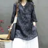 Camisa Retro de Manga Curta Lisa com Bordado Pesado e Decote V para Mulheres, Top Pulôver de Verão Fino de Alta Qualidade Soltinho de Comprimento Médio