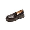 Mocassins de Couro Genuíno Estilo College Texturizados de Cabra com Solado Grosso Primavera 2024 Salto Médio Grosso Solto Bico Redondo Grande Sapatos de Couro Genuíno para Mulheres