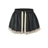 Shorts de Cetim com Renda Doce e Picante, Novo Estilo de Verão, Cintura Elástica com Cordão, Caimento Solto, Hot Pants Casuais Retos Emagrecedores para Mulheres