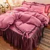 Estilo Coreano Color Sólido Encaje Sencillo Falda de Cama Juego de Cuatro Piezas Estilo Princesa Sábana Funda Nórdica 1.5m 1.8 Todas las Estaciones Ropa de Cama Universal