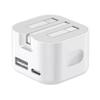 Cargador de teléfono móvil PD20W de 5 V y 2 A, doble conector triangular con 2 USB, adaptador de corriente de carga rápida estándar británico.