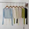2025 Nova Blusa Branca com Ar Condicionado Cardigan de Tricô com Top de Alça Fina de Seda Gelada Protetor Solar Jaqueta Fina para Mulheres Verão