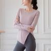 Ropa de Yoga Nueva de Canalé para Mujer Otoño e Invierno Transpirable Cómoda Fitness Ajustada Dividida Delgado Delgado Manga Larga Superior Mujer