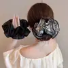 Anillo para el Cabello de Encaje Negro Estilo Coreano Intestino Grande 2025 Nuevo de Gran Tamaño Flor de Verano Cabeza Cuerda para la Cabeza Moño Alto Elegante Adorno para la Cabeza