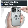 Funda para Teléfono Apple 18promax Aplicable al Comercio Electrónico Transfronterizo con Ventana Deslizante para Lente Anillo Giratorio de Dedo 360 Integrado Imán