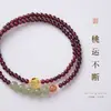 Pulsera de Doble Círculo de Granate Natural y Jade Hetian Inspirada en Celebridades, Nueva Pulsera de Flor de Durazno de la Suerte Estilo Chino, Joyería de Alta Gama