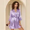 Bata Pijama de Seda Helada Transfronteriza, Ropa de Casa de Imitación Seda, Se Puede Usar Afuera, Verano para Mujer Al por Mayor Nuevo Modelo 2026