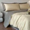 Juego de ropa de cama de lujo de seda helada de cuatro piezas para dormitorio principal de verano, que incluye sábana plana, sábana ajustable, funda de edredón y juego de ropa de cama de tres piezas