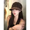 Sombrero ecuestre plisado con estampado de leopardo retro americano para mujer, nuevo modelo 2026, boina visera solar adelgazante, sombrero de copa plana de moda