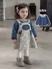 Vestido retro de tirantes para niña, vestido acolchado floral para niña pequeña, camiseta interior de color liso, conjunto de dos piezas, atuendo súper elegante