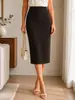 Popular Falda Lápiz Elástica de Comercio Exterior para Mujer, Corte Ajustado, Longitud Media, Fluida, Falda Casual Negra, Falda Profesional de Oficina
