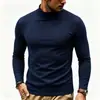 Camiseta de manga larga cálida de cuello alto de color liso ajustada con forro polar para hombre, otoño e invierno, comercio exterior, camiseta base de moda para hombre