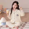 Elegante pijama de algodón peinado para primavera y otoño para niñas, ropa de casa estilo princesa para estudiantes de secundaria, conjunto para padres e hijos