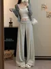 Calça Casual Feminina Nova Outono 2026 com Listras Fluidas, Caimento Solto, Design Versátil, Calça Longa Wide Leg Emagrecedora Atacado