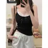 Chaleco de Tirantes de Encaje Estilo Pura Pasión con Lazo Camiseta Interior Dulce Sexy Tubo Superior Exterior Adelgazante para Mujer