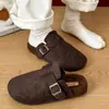 Diseño Retro Birkenstock Nuevas Pantuflas de Algodón con Suela Gruesa para Otoño e Invierno con Punteras Peludas para Mantener el Calor 2025 Medias Pantuflas Forradas de Vellón