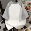 Camiseta de Manga Corta 100% Algodón Puro con Estampado de Estrellas de Longitud Media para Hombre y Mujer, Verano, Corte Holgado, Adelgazante, Versátil, Patchwork, Top Estudiante, Estilo Ins
