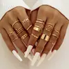 Conjunto de Anéis Femininos Cruzados Criativos Simples de Temperamento Anéis Empilháveis Ajustáveis Abertos com Pedras Strass Inlaid de Alta Qualidade