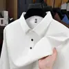 Camisa polo masculina de manga comprida com gola de seda de amoreira, novo modelo outono 2026, business casual, respirável, cor sólida