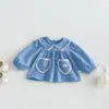 Camisa de Manga Larga con Estilo Coreano de Otoño para Bebé y Niño Pequeño, Linda, de Cuadros Azules, con Bolsillo de Corazón, Top para Niñas, Bebé, Elegante