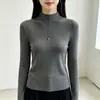 Suéter de punto tipo pullover morado, ajustado, de cuello medio alto, para mujer, suave y cómodo, de cintura alta, único, adecuado como capa interior para otoño e invierno.