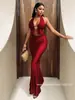 Moda Europeia Transfronteiriça Sexy Novo Cor Sólida Temperamento Casual Gola V Alça Superior Saia Longa Ártica Conjunto de Duas Peças