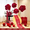 Conjunto de decoração para quarto de casamento, flores artificiais para sala de estar de casa nova, atmosfera de casamento com placa "felicidade dupla", fundo de roupão