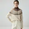 Suéter de cachemira para mujer de cuello medio, jersey grueso de doble hebra con mangas largas, nuevo estilo de otoño e invierno con diseño jacquard Fair Isle