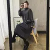 Casaco Suéter de Tricô Solto Gola Alta para Outono e Inverno Estilo Coreano Camada Base Cor Sólida Tamanho Grande para Mulheres Saia Acima do Joelho