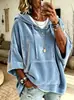 Sudadera con Capucha de Terciopelo - Elegante Cómoda Minimalista Color Sólido Tallas Grandes Ropa para Mujer con Bolsillos Moderna y Versátil