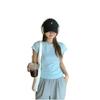 Camiseta de Manga Corta Ajustada de Venta Caliente para Mujer, Nuevo Estilo de Verano, Color Sólido, Top Adelgazante, Camisa Blanca Base Premium de Exportación para Mujer