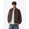Jaqueta de couro bomber patchwork retrô americana com zíper para homens, nova tendência de marca outono e inverno 2026, casaco casual oversized