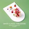 Plato de Cerámica Blanca Pura Rayado Estilo Europeo para Postres y Repostería, Plato Largo de Cerámica Personalizado para Restaurantes, Hoteles y Uso Doméstico